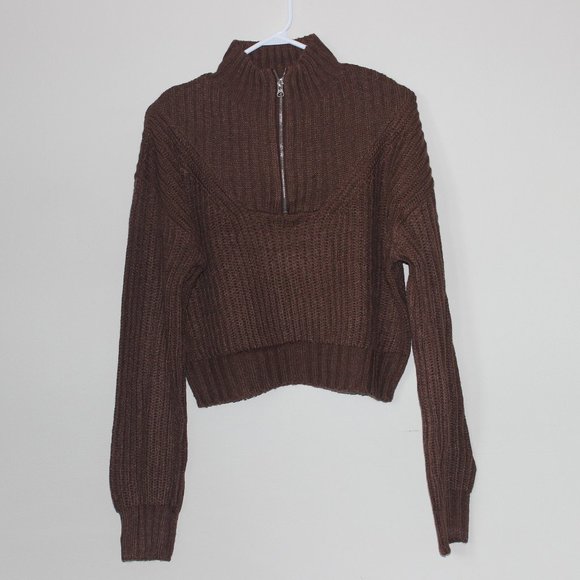 Bluenotes Cropped Knit Sweater Women Brown - Picture 1 of 4
